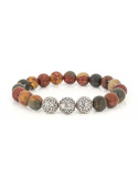 Ocean Jasper Beaded Bracelet | Triple Sterling Silver Beads | Multicolored Gemstones
