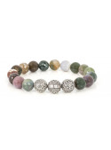 Moss Agate Beaded Bracelet | Triple Sterling Silver Beads | Multicolored Gemstones