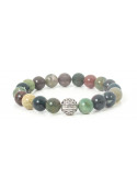 Moss Agate Beaded Bracelet | Sterling Silver Bead | Multicolored Gemstones
