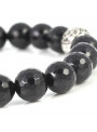 Facetated Black Onyx Beaded Bracelet | Sterling Silver Bead | Black Gemstones on Black Cord