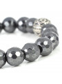 Facetated Hematite Beaded Bracelet | Sterling Silver Bead | Irony Gemstones on Black Cord
