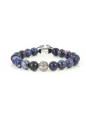 Sodalite Beaded Bracelet | Sterling Silver Bead | Dark Blue Gemstones on Black Cord