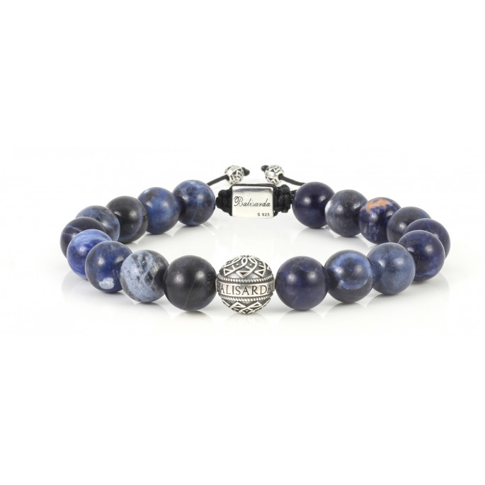 Sodalite Beaded Bracelet | Sterling Silver Bead | Dark Blue Gemstones on black cord