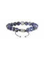 Sodalite Beaded Bracelet | Sterling Silver Bead | Dark Blue Gemstones on black cord