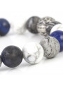 Mixed Sodalite, White Howlite, Leopard Skin Jasper Beaded Bracelet | Sterling Silver Bead | Multicolored Gemstones on Black Cord