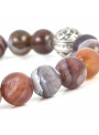 Botswana Agate Beaded Bracelet | Sterling Silver Bead | Multicolored Gemstones on Black Cord