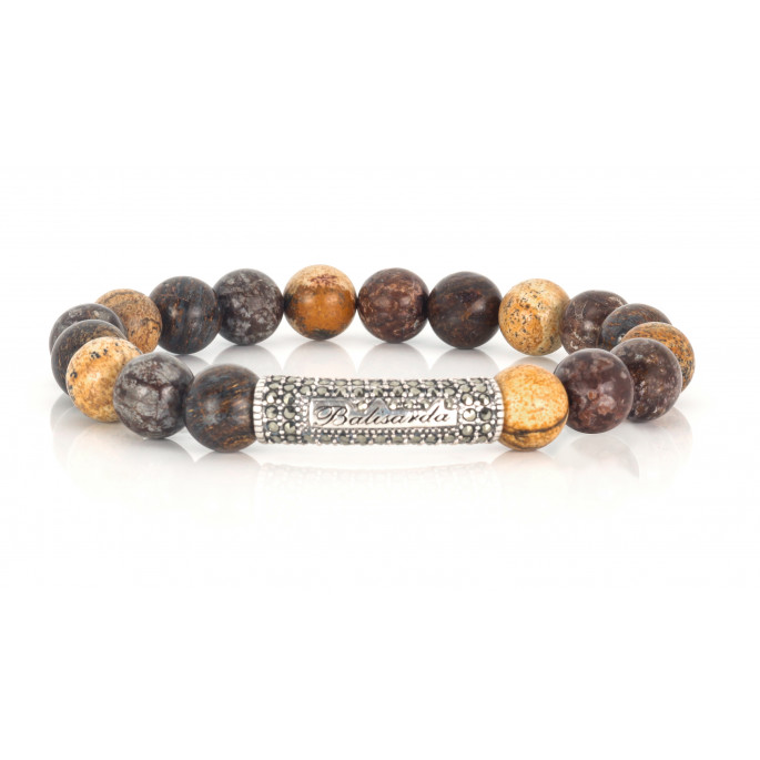 Mixed Bronzite, Snowflake, Picture Jasper beaded bracelet | Sterling Silver jewelry | Multicolored Gemstones