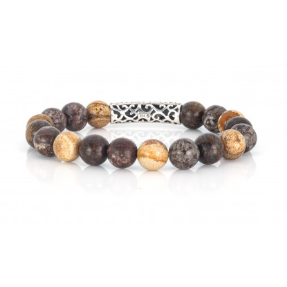 Mixed Bronzite, Snowflake, Picture Jasper beaded bracelet | Sterling Silver jewelry | Multicolored Gemstones