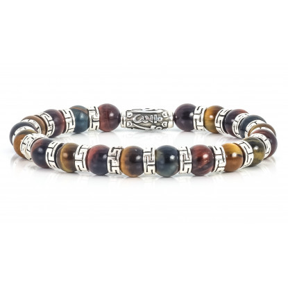 Sparkling Mixed Tiger Eye Beaded Bracelet | Sterling Silver Jewelry | Multicolored Gemstones