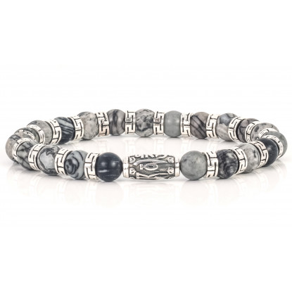 Sparkling Grey Jasper Beaded Bracelet | Sterling Silver Jewelry | Light Grey Gemstones