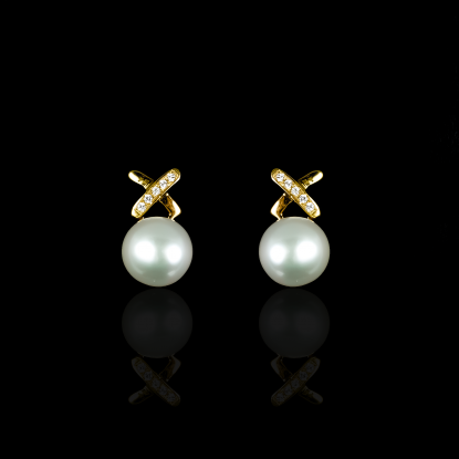 X Earrings | Fresh Water Pearl | 14K Gold