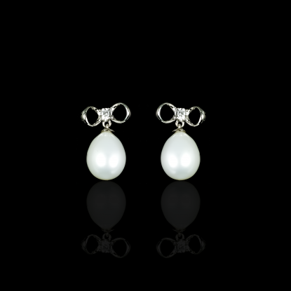 Noeud Earrings | Fresh Water Pearl | 14K White Gold