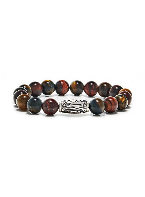 Red Mixed Tiger Eye Beaded Bracelet | Sterling Silver Jewelry | Multicolored Gemstones