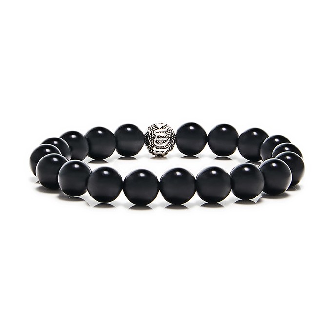Buy The Black Onyx Matte and Silver Star Beaded Bracelet | JaeBee 6 - 7