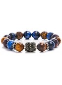 Tri Faceted Tiger Eye Beaded Bracelet | Sterling Silver Jewelry | Multicolored Gemstones