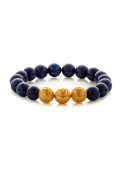 Lapis Lazuli Beaded Bracelet | Triple 24 K Gold Plated Silver Beads | Blue Gemstones