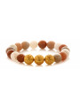 Tri Colored Moonstone Beaded Bracelet | Triple 24 K Gold Plated Silver Beads