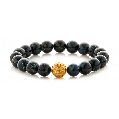 Chrysocolla Beaded Bracelet | 24 K Gold Plated Silver Bead | Dark Blue Gemstones