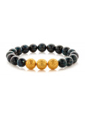 Chrysocolla Beaded Bracelet | Triple 24 K Gold Plated Silver Beads | Dark Blue Gemstones