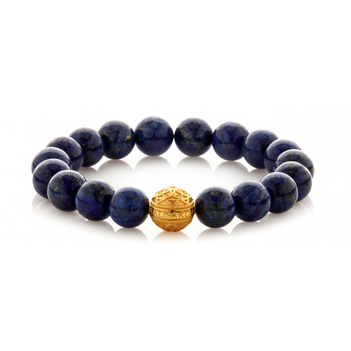 Lapis Lazuli Beaded Bracelet | 24 K Gold Plated Silver Bead | Blue Gemstones