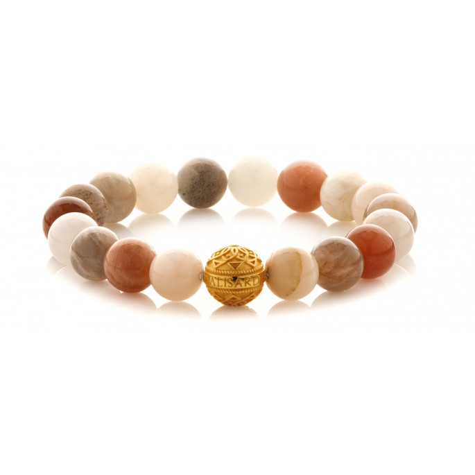 Tri Colored Moonstone Beaded Bracelet | 24 K Gold Plated Silver Bead