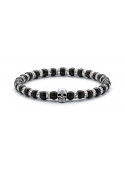 Black Onyx & Silver Beaded Bracelet | Sterling Silver Skull Jewelry | Black & Silver Gemstones