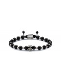 Black Onyx & Silver Beaded Bracelet | Sterling Silver Skull Jewelry | Black & Silver Gemstones