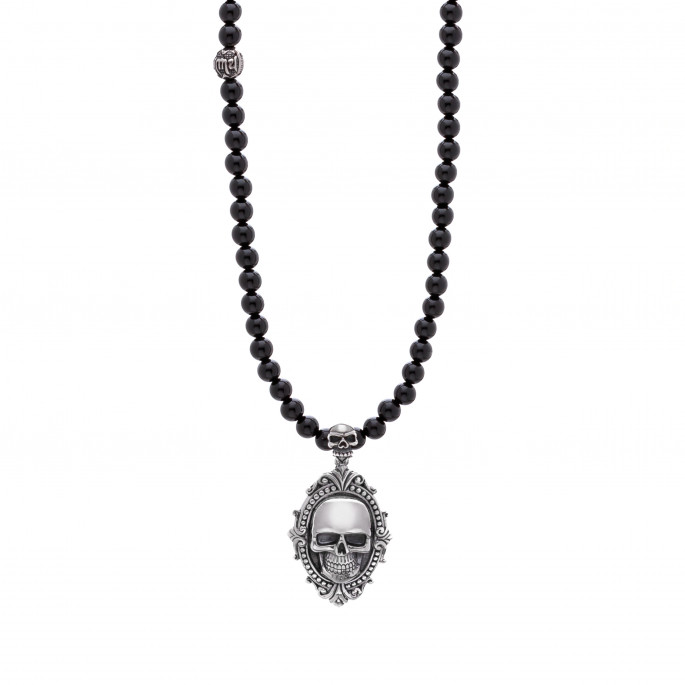Men's Sterling Silver Skull Key and Lock Necklace with Sterling Silver Bead Chain 18-30