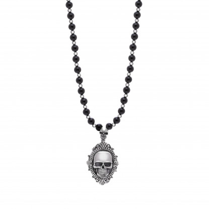 Skull Obsession Black Onyx &amp; Silver Necklace