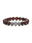 Red Tiger Eye Beaded Bracelet | Triple Sterling Silver Beads | Red Gemstones
