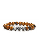 Tiger Eye Beaded Bracelet | Triple Sterling Silver Beads | Brown Gemstones