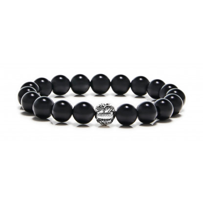 Black Onyx Beaded Bracelet | Sterling Silver Bead | Black Gemstones