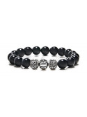 Black Onyx Beaded Bracelet | Triple Sterling Silver Beads | Black Gemstones