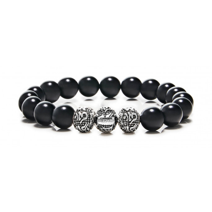 Silver Lockit Beads Bracelet, Black Titanium and Black Polyester
