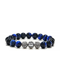 Blue Tiger Eye Beaded Bracelet | Triple Sterling Silver Beads | Blue Gemstones
