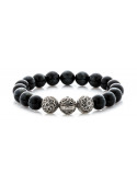 Grey Tiger Eye Beaded Bracelet | Triple Sterling Silver Beads | Dark Grey Gemstones