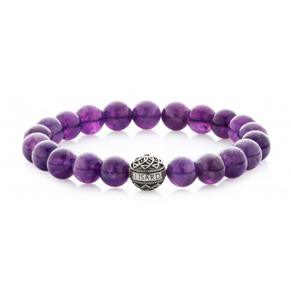Amethyst Beaded Bracelet | Sterling Silver Bead | Purple Gemstones