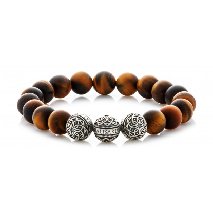 Matte Tiger Eye Beaded Bracelet | Triple Sterling Silver Beads | Brown Gemstones