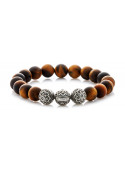 Matte Tiger Eye Beaded Bracelet | Triple Sterling Silver Beads | Brown Gemstones