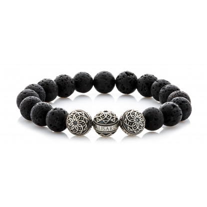Lava Beaded Bracelet | Triple Sterling Silver Beads | Black Gemstones
