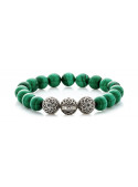 Malachite Beaded Bracelet | Triple Sterling Silver Beads | Green Gemstones